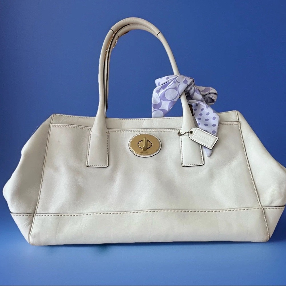 Elegant Cream Handbag with Scarf Accent by COACH
